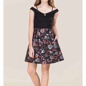 Francesca’s Off Shoulder Brocade A-line Dress XS